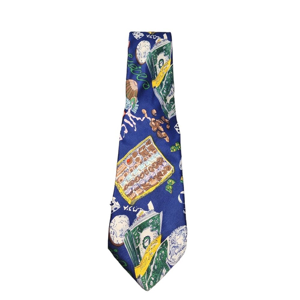 Montier Italian 100% Pure Silk - Pre Tied Zip Tie - Money - Dice‎ - Cigarettes